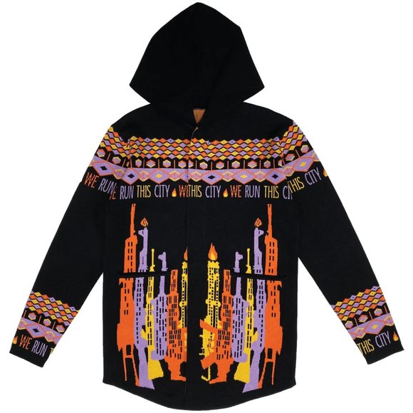 Elite Premium Denim Hoodie Cardigan Sweater SOFT Small Zipper Colorful Pattern - Picture 1 of 11